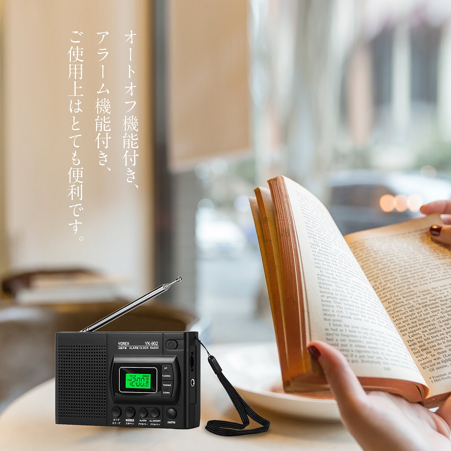 Yorek Portable AM/FM Shortwave Radio with Sleep Timer and Alarm Clock Function, Battery Operated Radios, 12/24H Time Display LCD