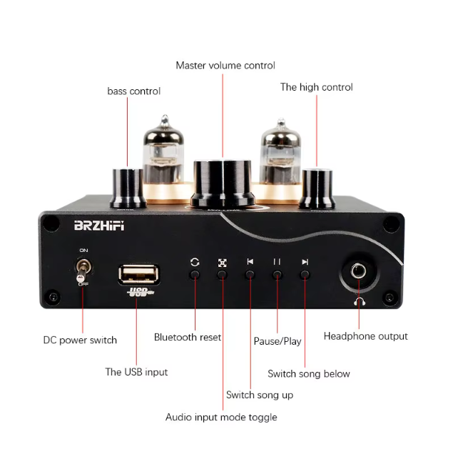 BRZHIFI Audio F5 Tube Preamplifier HiFi Bluetooth 5.0 Preamp with USB TF Card Support App Remote Control FM Radio