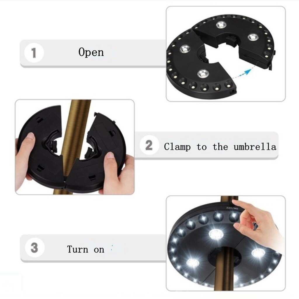 Mât de parapluie LED pour Patio, lumière blanche, alimenté par piles AA, pour jardin de cour