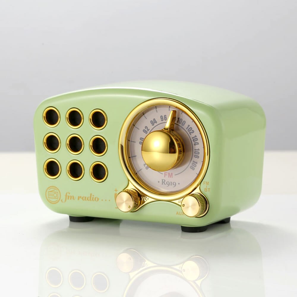 R919 FM Speakers Radio Wood Music Box Portable Crafts Subwoofer Solid For Home Outdoor Mini Wooden Indoor Old Time Player: Light Blue TF Card