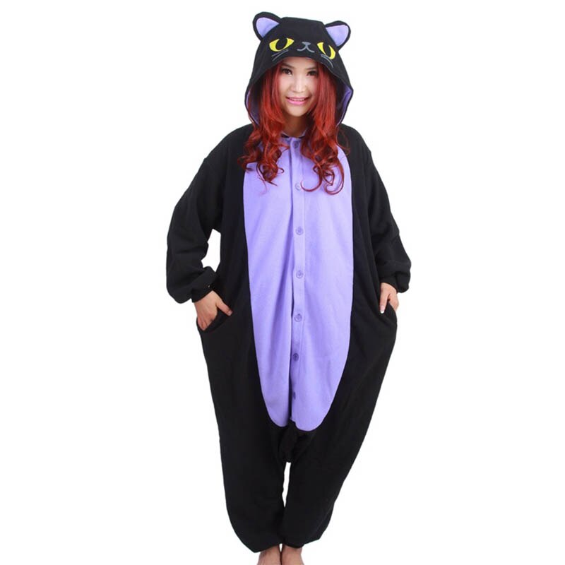 Adult Animal Onesie The Midnight Cat Onesie Polar Fleece Pajamas for in Stock