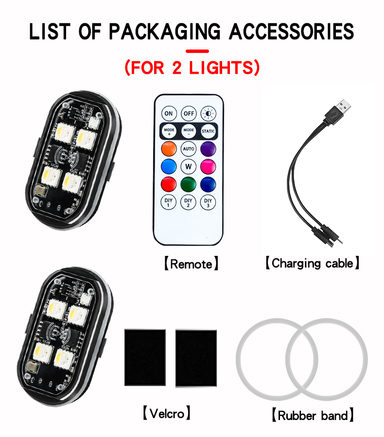 Luces estroboscópicas Led universales para aviones, luz de advertencia anticolisión para motocicleta, recargable por USB, Control remoto inalámbrico de 8 colores