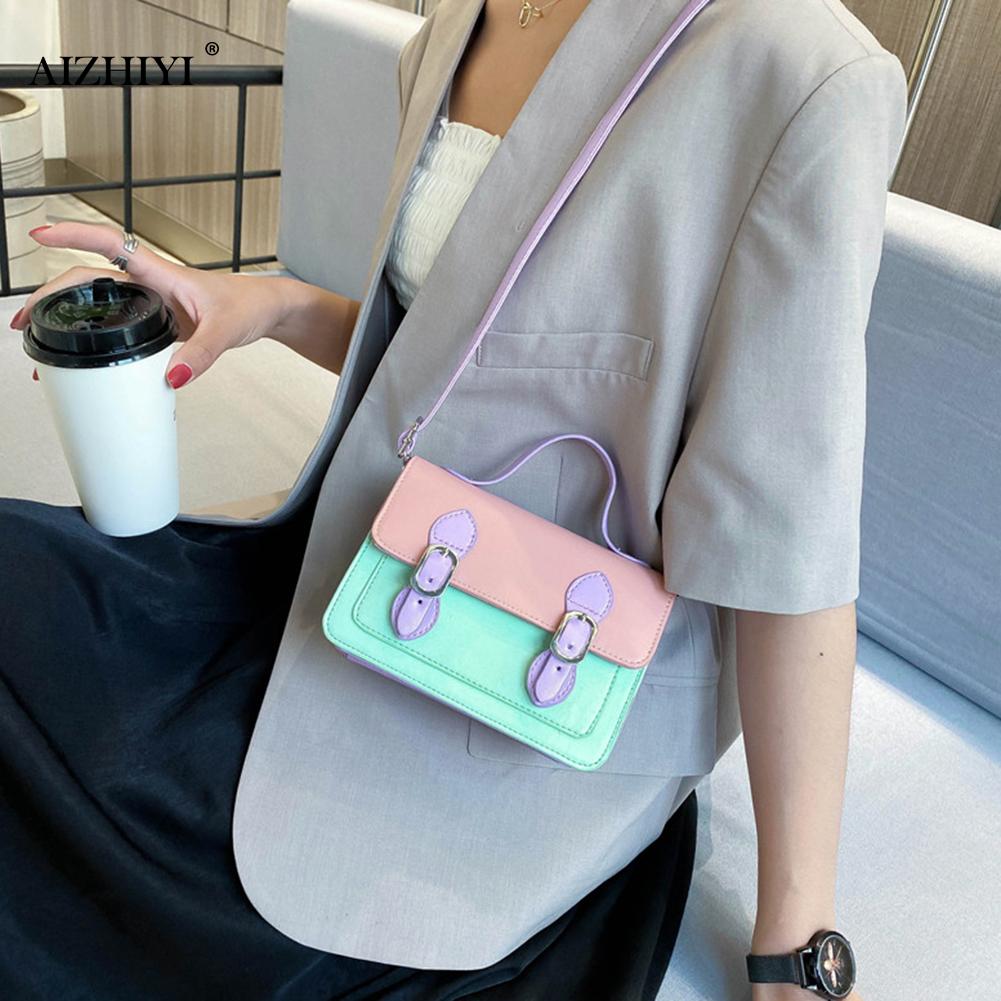 Mini sacs à bandoulière en cuir PU pour femmes, Mini sacs à couleur frappée, petits sacs à main carrés à rabat, sac pour dames, pochette fourre-tout