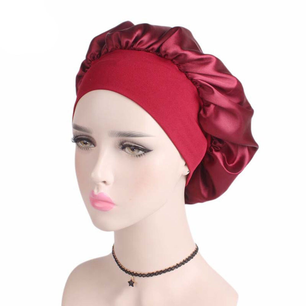 Kancoold hat kvinde satin solid bredskygget hårbånd sovehætte kemoterapi hat hår hat kvinde 2018. nov 15: Rød