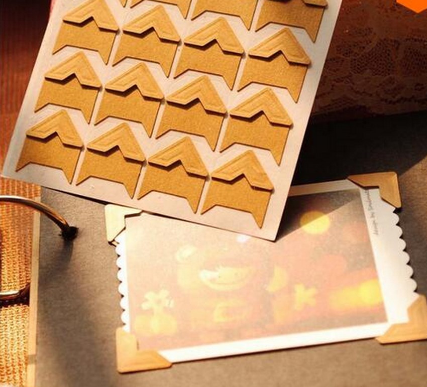 Verkoop 120 stks/partij (5 vellen) DIY Vintage Corner kraftpapier Sticker Fotoalbums Decor S: Kraft paper
