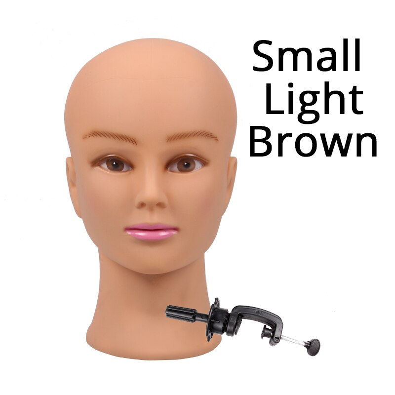 Plussign Female Mannequin Head Bald With Table Clamp Manikin Head For Wig Making Hat Display Makeup Practice 19-21": Small Light Brown