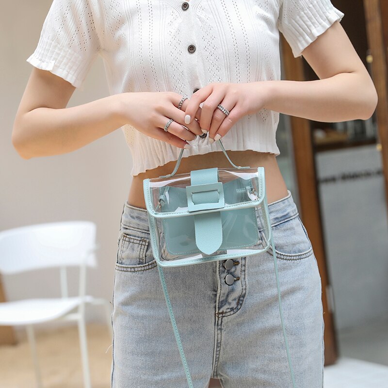 Frauen Taschen Damen transparent Gelee Süssigkeit Farbe Kleine Tasche Feste Persönlichkeit Große Schnalle Crossbody Schulter Handtasche