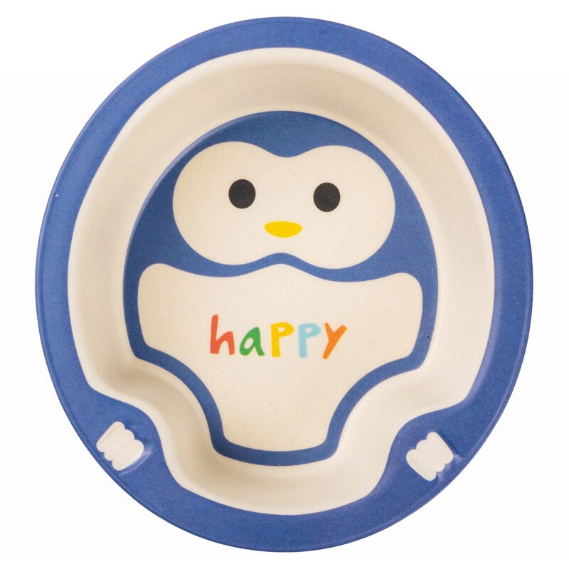 Baby Kids Natural Bamboo Fiber Bowls Cute Cartoon Animal Dishes Baby Feeding Tableware Children Infant Toddler Portable Plates: Penguin
