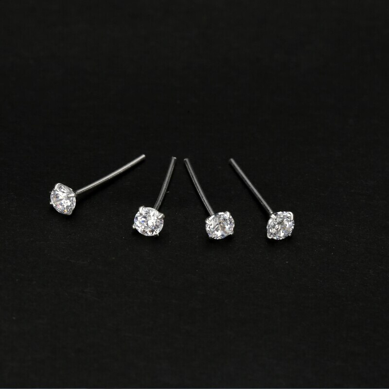 CZ Sterling Silver 925 2.0mm shiny stone Round Claw Set zircon Nose Studs Bone Nose jewelry