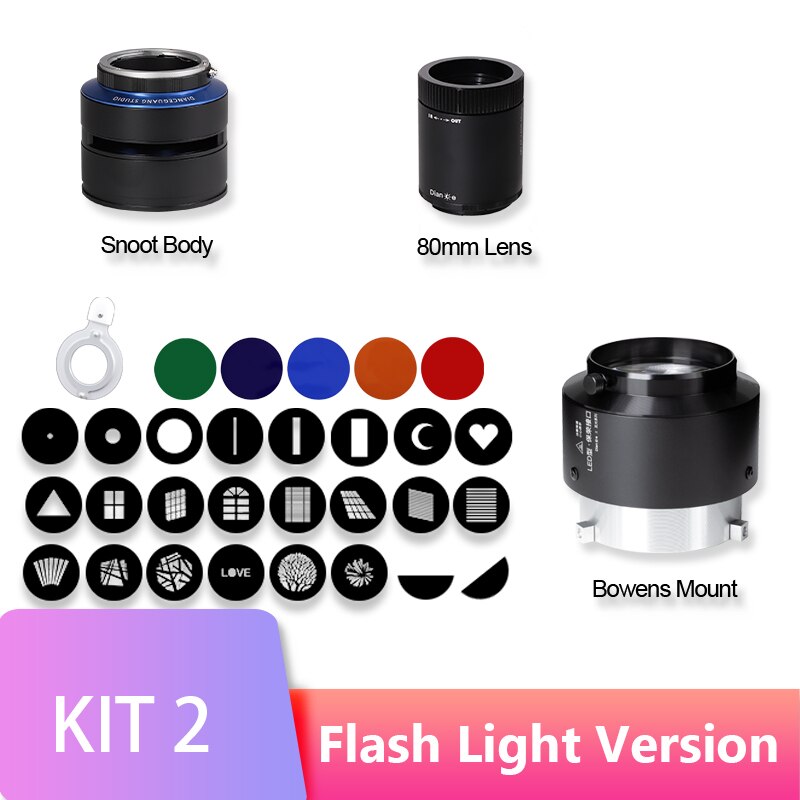 Conical Snoot Studio Lighting Accessory for LED Light Flash Strobe Light with Bowens Mount 20 Gobos F2.0 80mm Lens