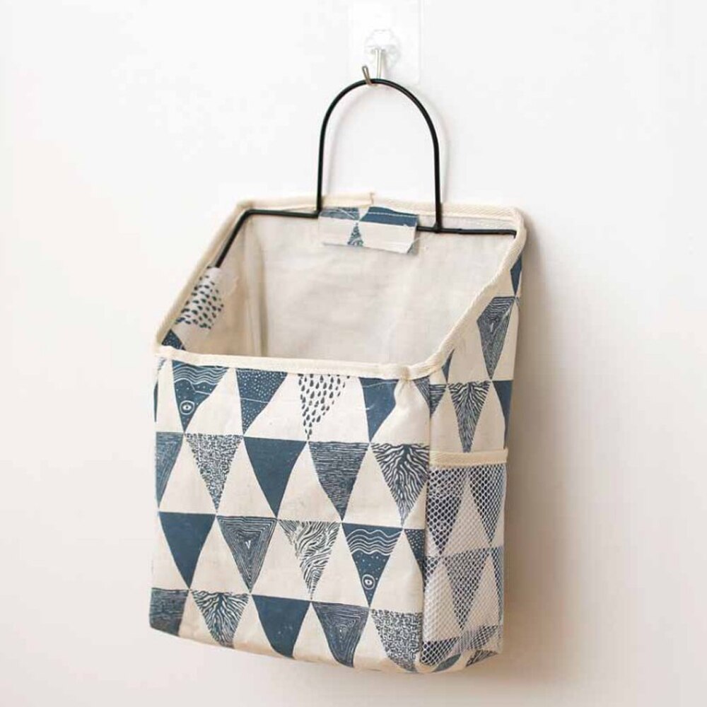 1Pc Lattice Hanging Storage Bag Bedside Storage Organizer Dorm Room Phone Book Magazine Storage Bag Holder With Hook Bed Pocket: Blue Triangle
