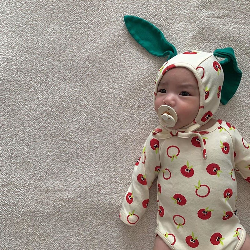 Milancel 2020 baby tøj gulerod og æble print småbørn piger dreng bodysuits sød baby et stykke med hat