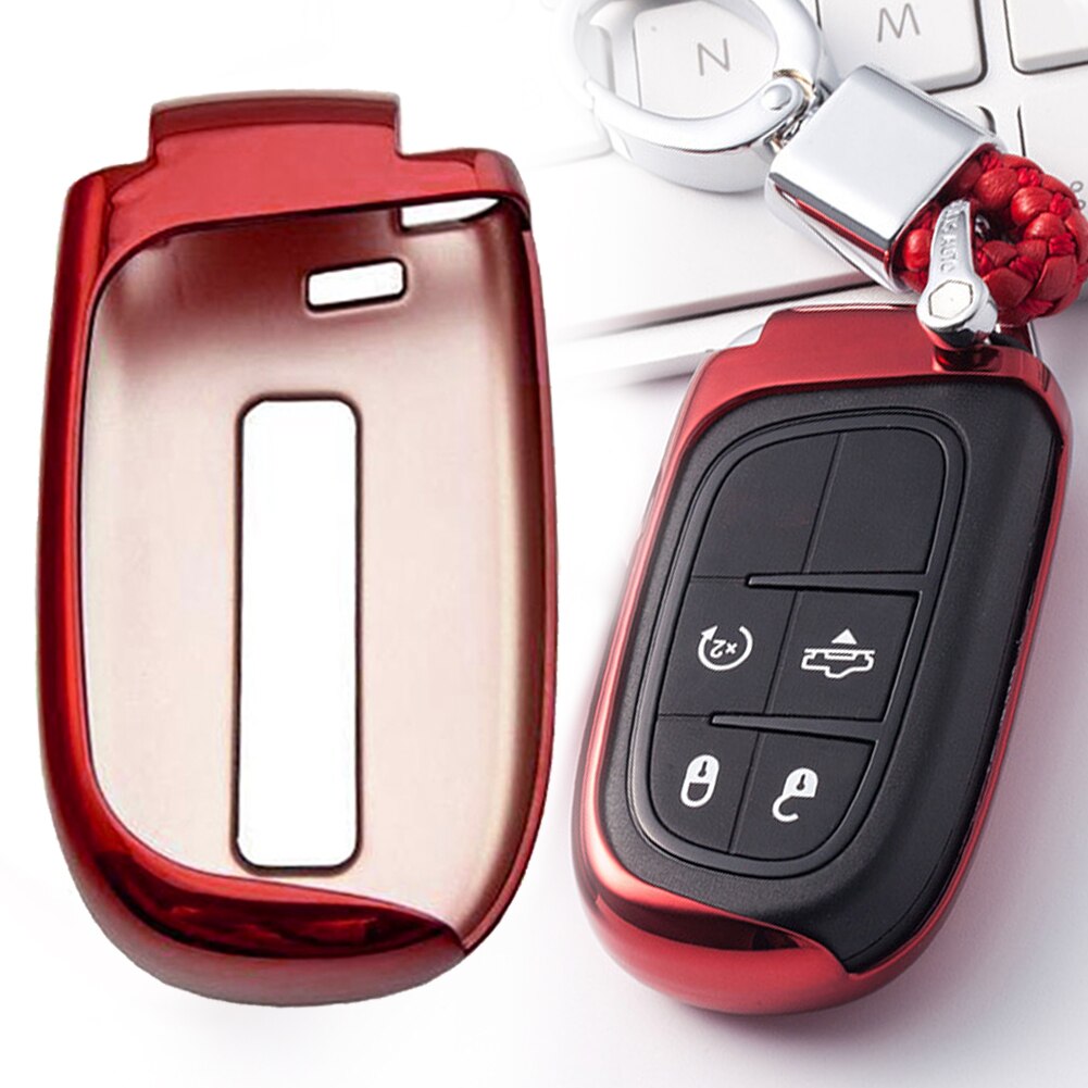 1 Pcs Glossy Red Remote Smart Key Cover Fob Soft Case Geschikt Voor Jeep Autosleutel Cover Tpu Sleutel shell Fob Sleutel Case