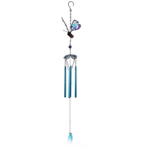 Colorful Butterfly Shape Pendant Wind Chimes With Bell/Tube Hanging Ornament Indoor Outdoor Porch Balcony Garden Decor: Blue with Tube