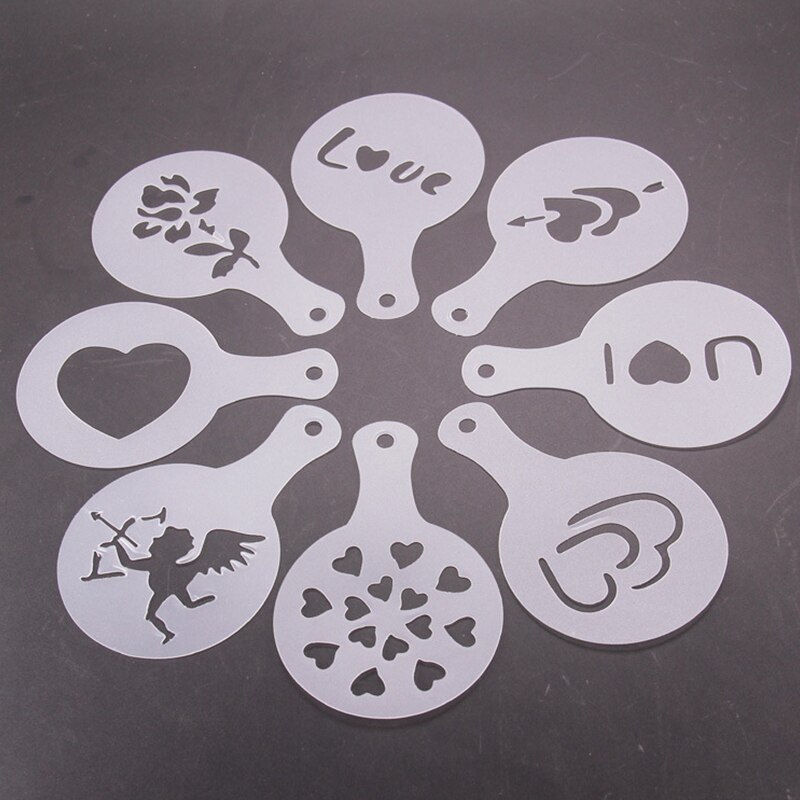 8pcsPcs/set Plastic Frothing Coffee Pitcher Pull Flower Template Mold Barista Stencils Decorating Tool Art Milk Froth Cappuccino: A