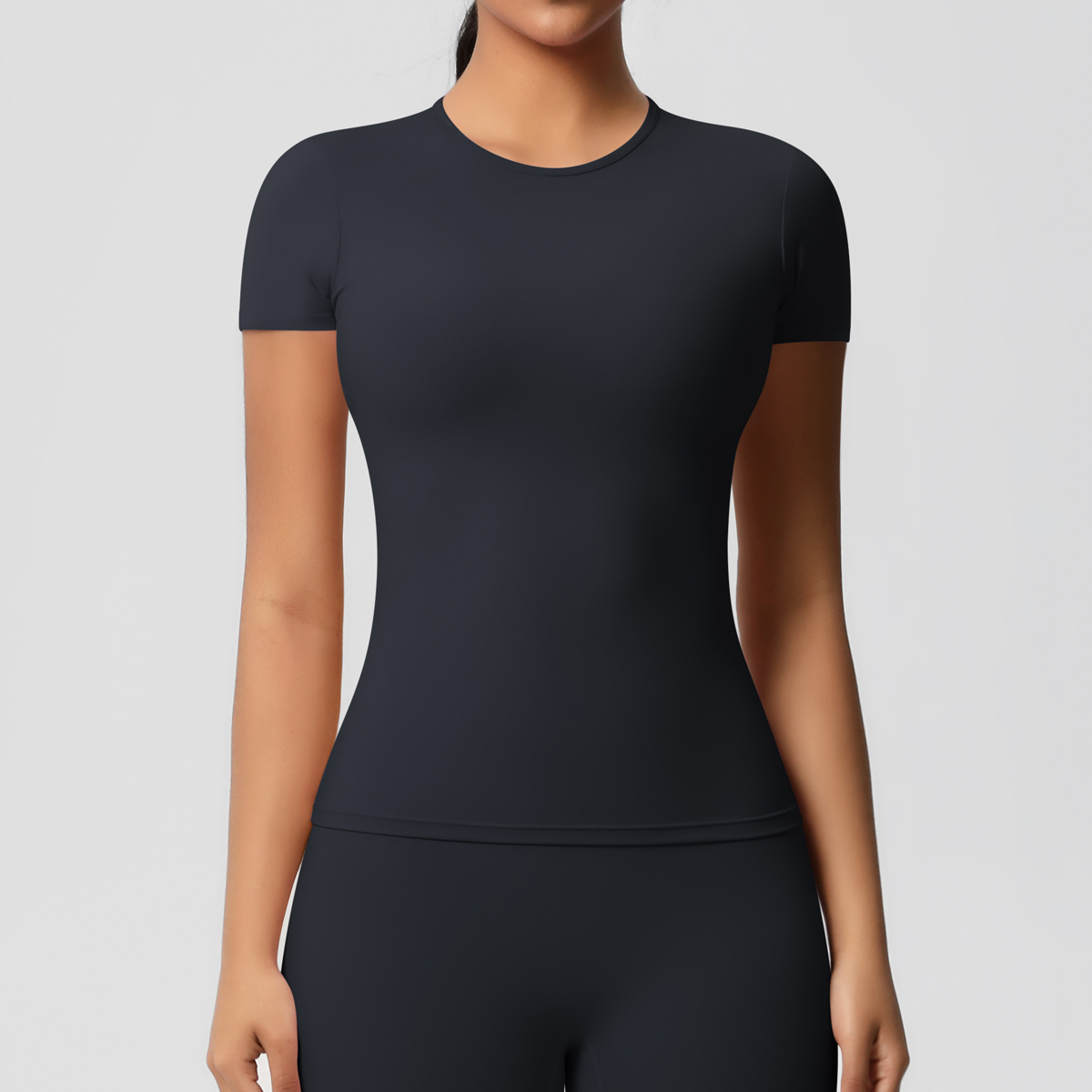 Trening tørr passform pustende høy elastisk sportstopp treningsstudio treningstøy t-skjorte kvinner uformelt utendørs topp: S / Svart