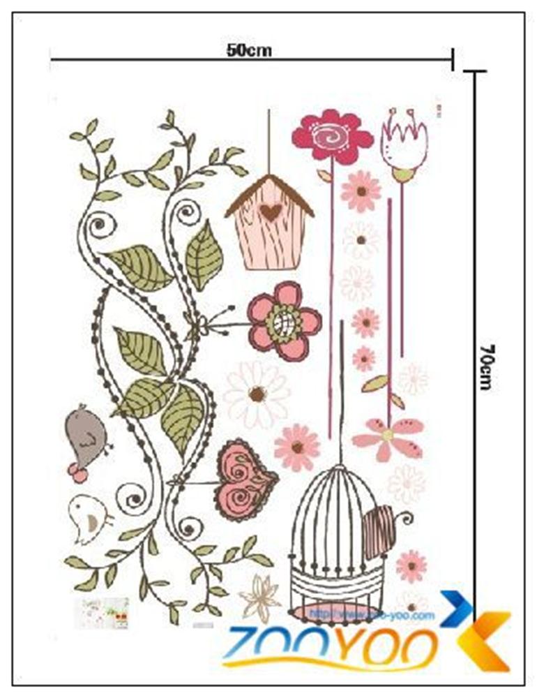 Peel En Stick Muurstickers PVC Muurstickers Babykamer Decoraties Bloem Vogelkooi Huis Sticker 50x70