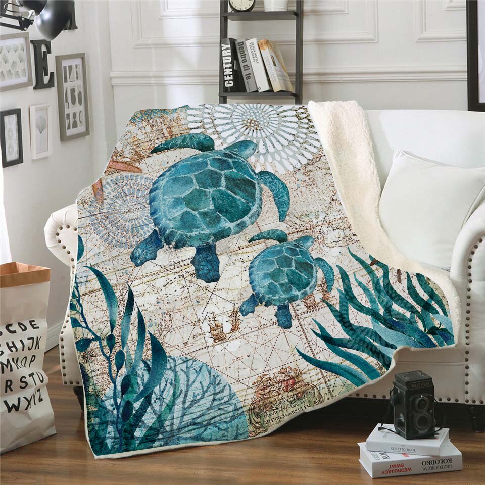 Onglyp marine dyr kasteteppe tykt sherpa fleece koselig sengeteppe til sofa sofa lur varme store boligtepper: Type 7 / 150 x 200cm