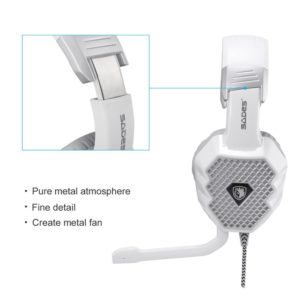 White USB PC Gaming Headsets with Microphone Noise-Canceling Breathing LED 6 Color 7.1 Surround Sound Stereo for SADES A70