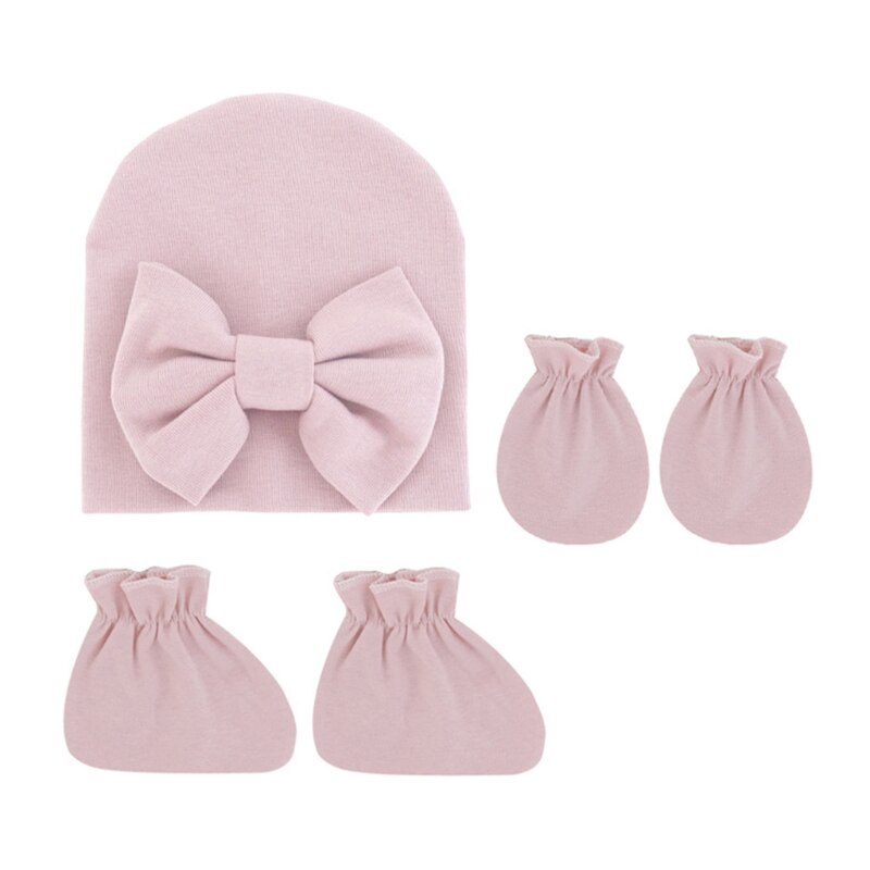 Baby Strik Hoed Geen Kras Handschoenen Voet Cover Set Zuigelingen Zachte Katoenen Wanten D5QA: Taro pink