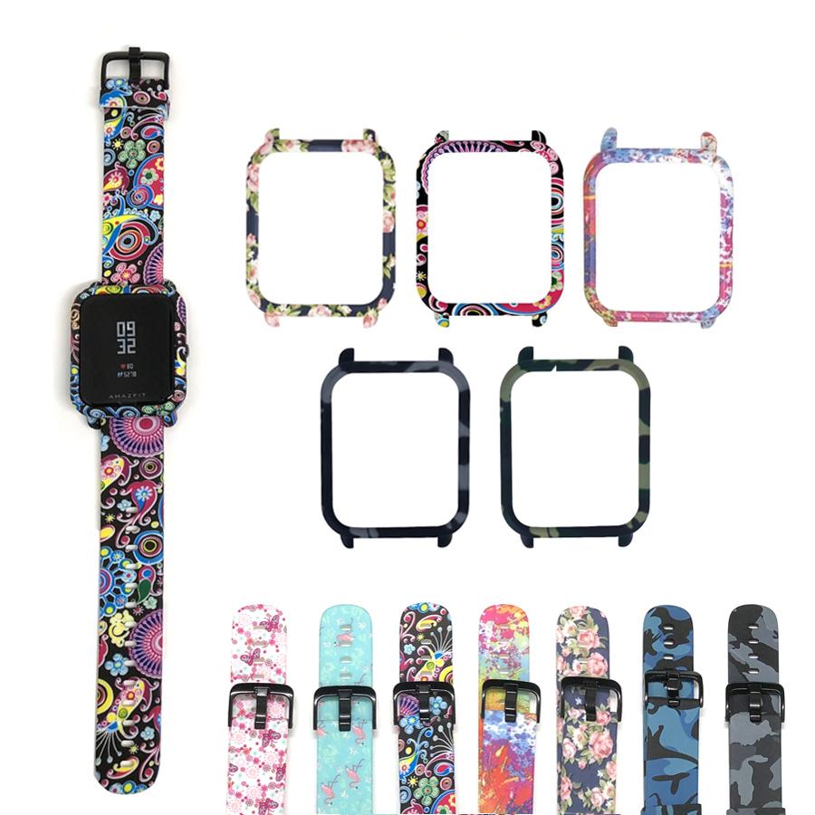 Correa y funda para reloj Amazfit Bip, pulsera de silicona con flor de camuflaje para Huami Amazfit Bip bit Youth, Correa con funda