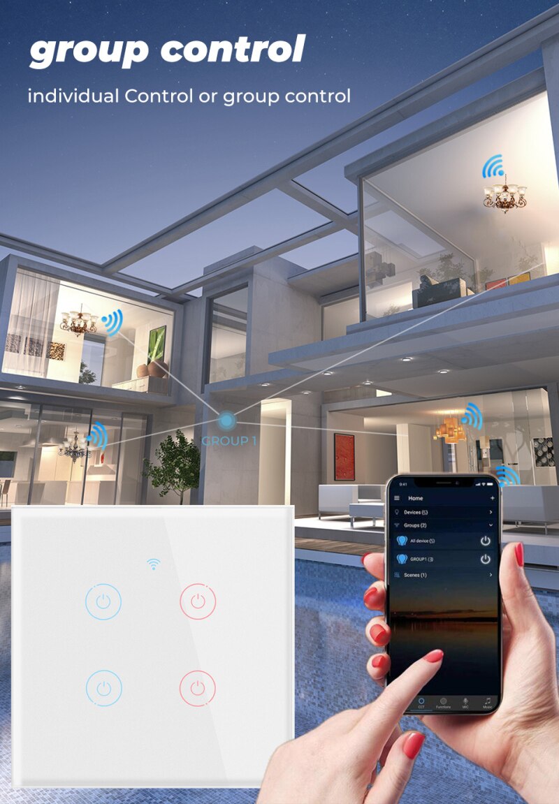 1/2/3/4 Gang TUYA WiFi 433MHZ Smart Touch Switch Home Wall Button For Alexa And Google Home Assistant Smart Switch