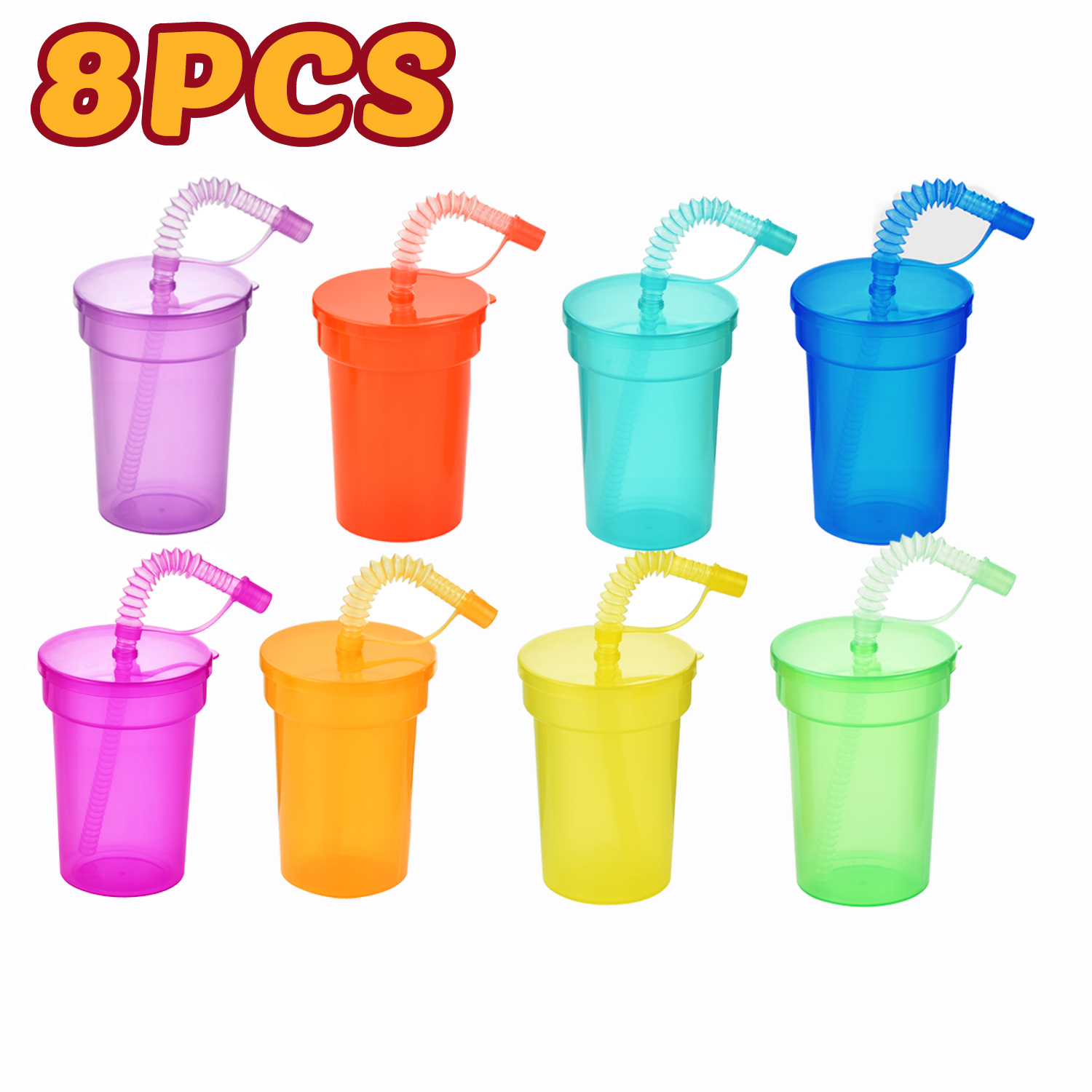 Tazas Sipper de neón: tazas coloridas y a prueba de derrames con tapas y pajitas, ideales para eventos escolares, fiestas temáticas y fiestas de cumpleaños: Verde