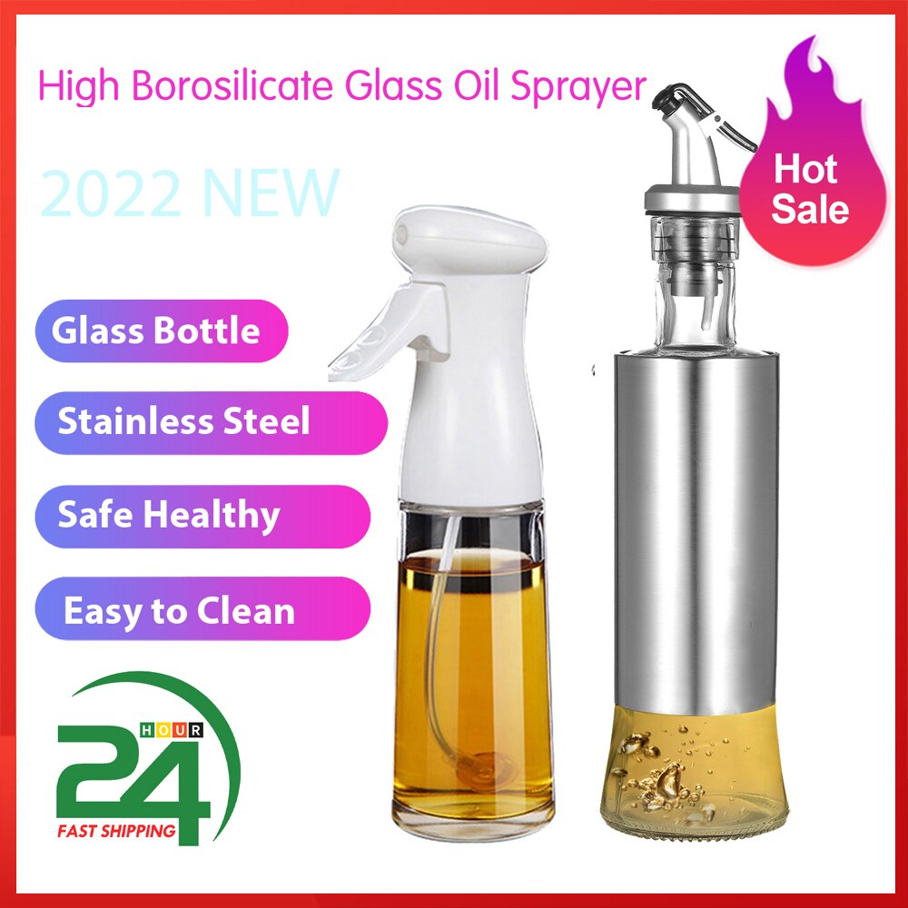 200ml Glass Olive Oil Spray BBQ Cooking Kitchen Baking Tools Sprayer Empty Bottle Vinegar Oil Dispenser Salad Travel Picnic Tool