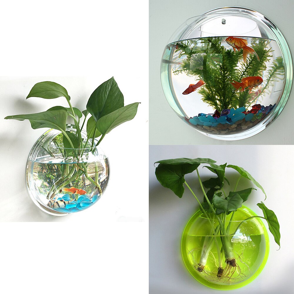 Gjennomsiktig/speil fiskekunst veggmontert planteboble akvarium hjemmedekorasjon speil fisketank akvarium