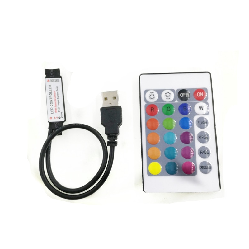 Tiras de luz LED USB 5 12 24 V RGB USB IR RF controlador remoto 5V 12V 24 V USB tira de luz LED 3 17 24 teclas remoto inalámbrico: 24key controller