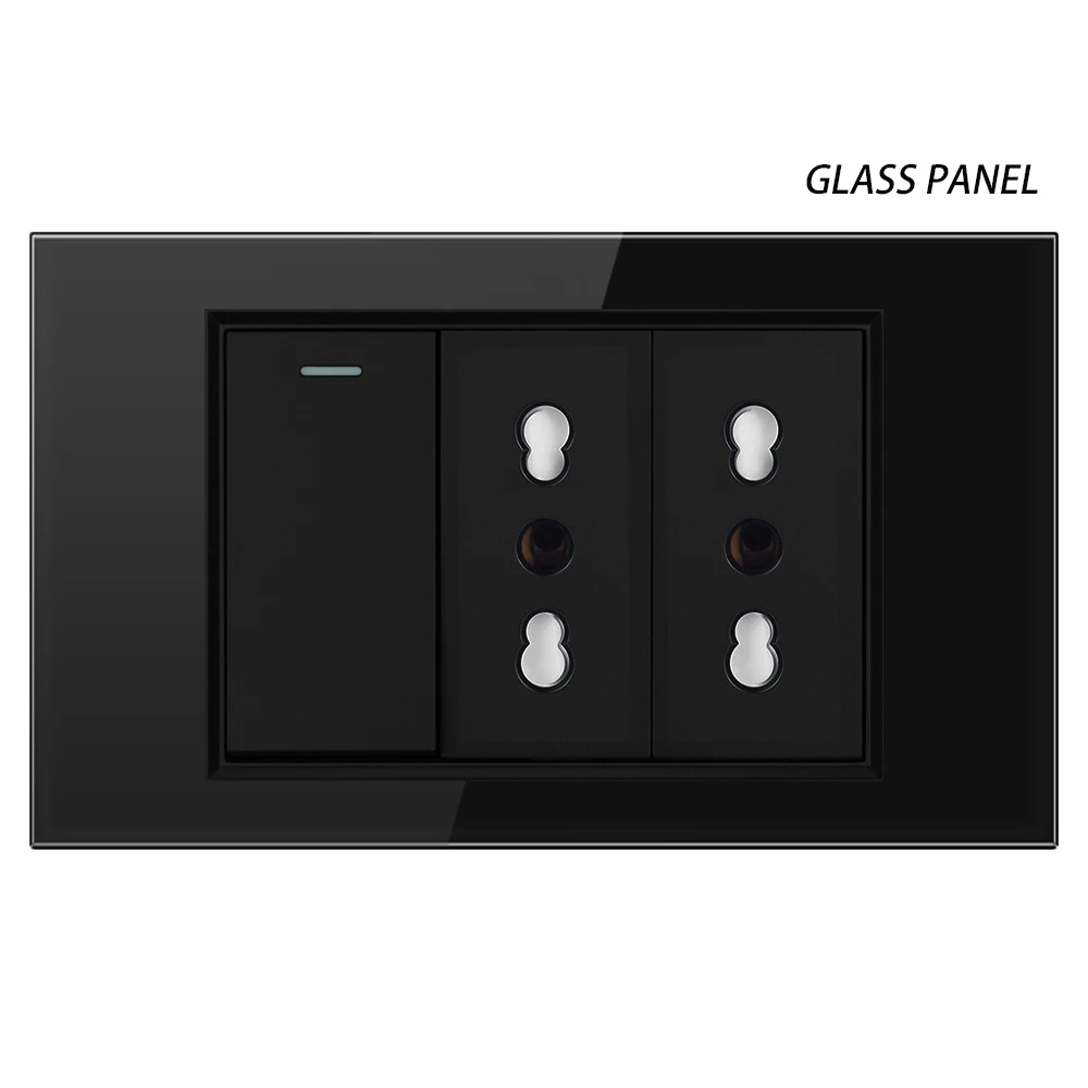 Italy Switch Wall Sockets USB Type-C Chile Plug 16A Chilean Outlets Italian EU Power Socket Tempered Glass Panel Home Office: Brown