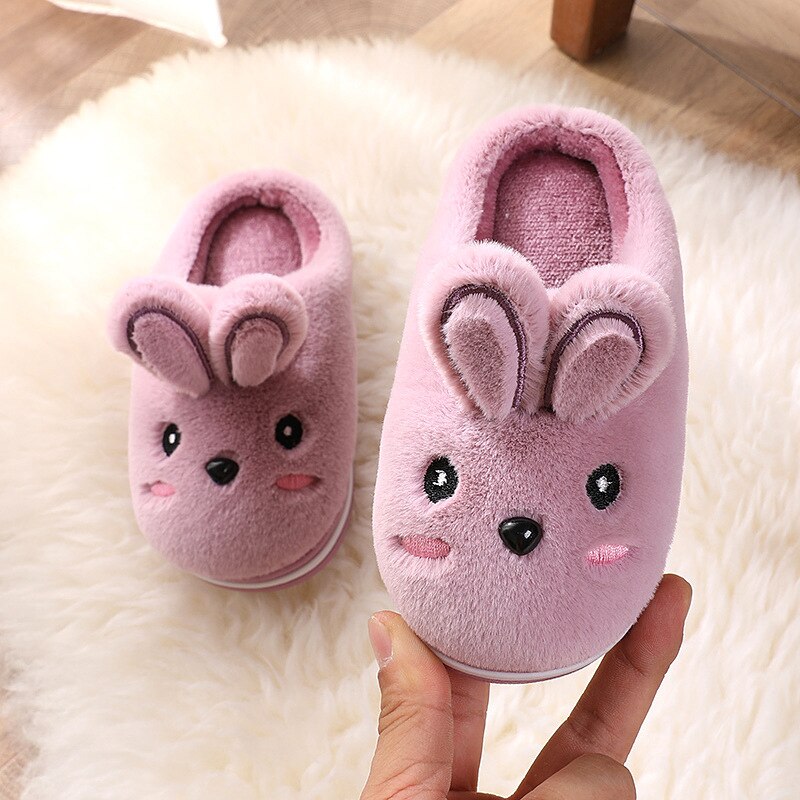 Vinter barn tøfler tegneserie småbarn jenter flip flop plysj lysbilder baby gutter innendørs sko varmt hus barn tøfler: Lilla / 7( innersåle 14cm)