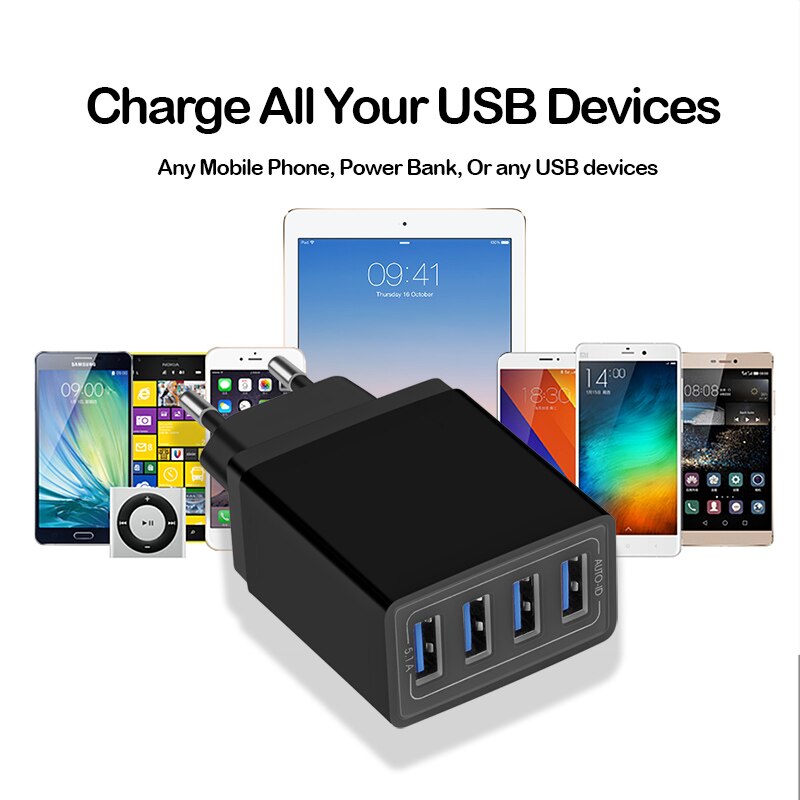 CinkeyPro-cargador USB de 4 puertos para iPhone, Samsung, XiaoMi, 5V/3,4a, adaptador de pared de carga rápida Universal para teléfono móvil