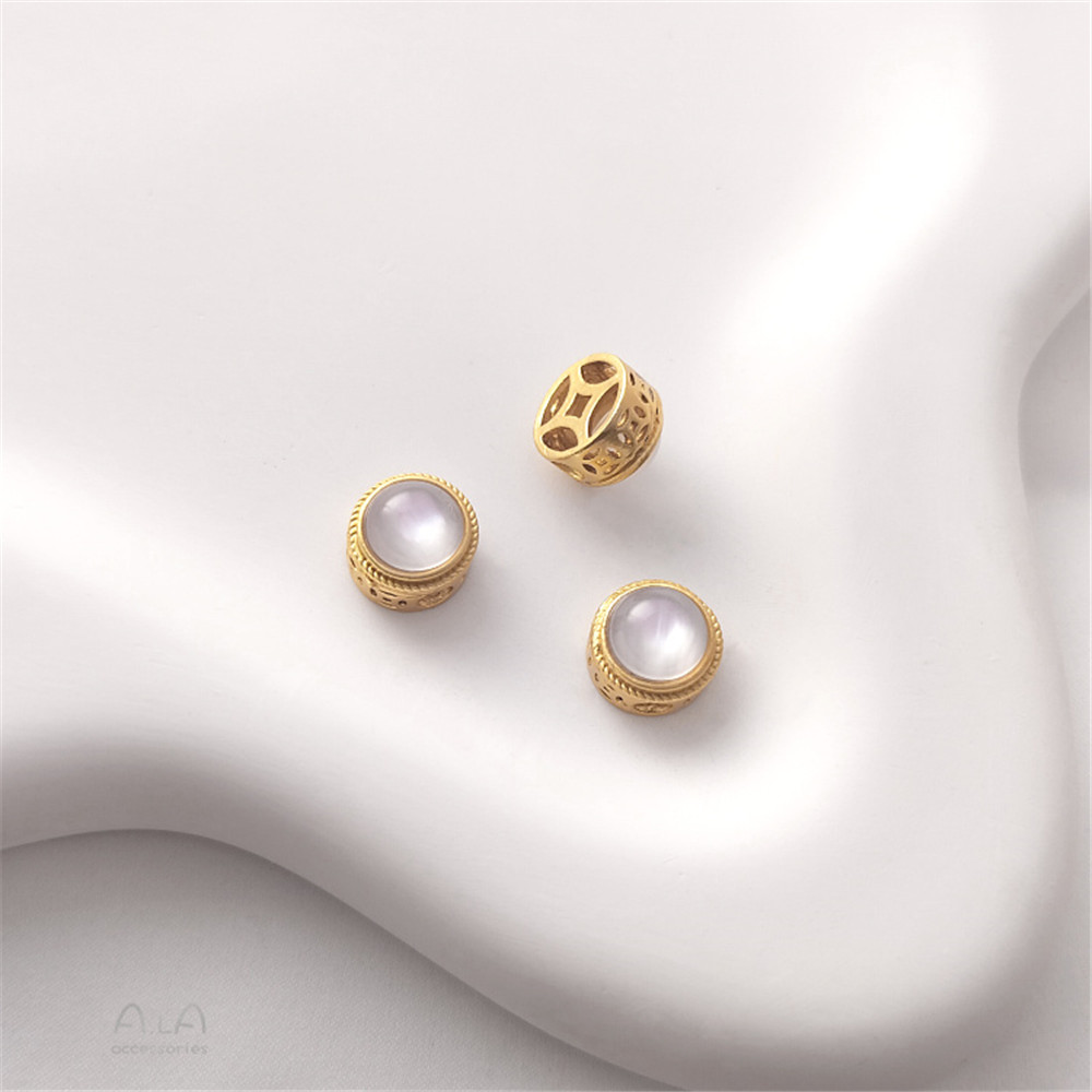 Cuentas de transferencia con incrustaciones de ópalo de imitación, accesorios de joyería hechos a mano, oro mate, chapado en cobre, Retro