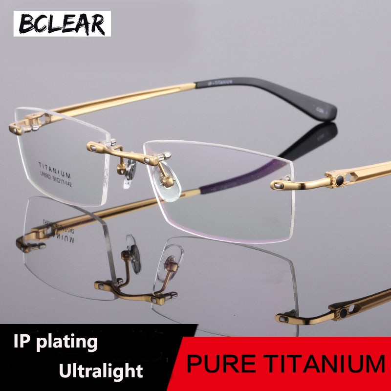 BCLEAR Vintage Lightweight Rimless Glasses Frame Noble Titanium Eyeglasses Spectacle Prescription Optical Frames