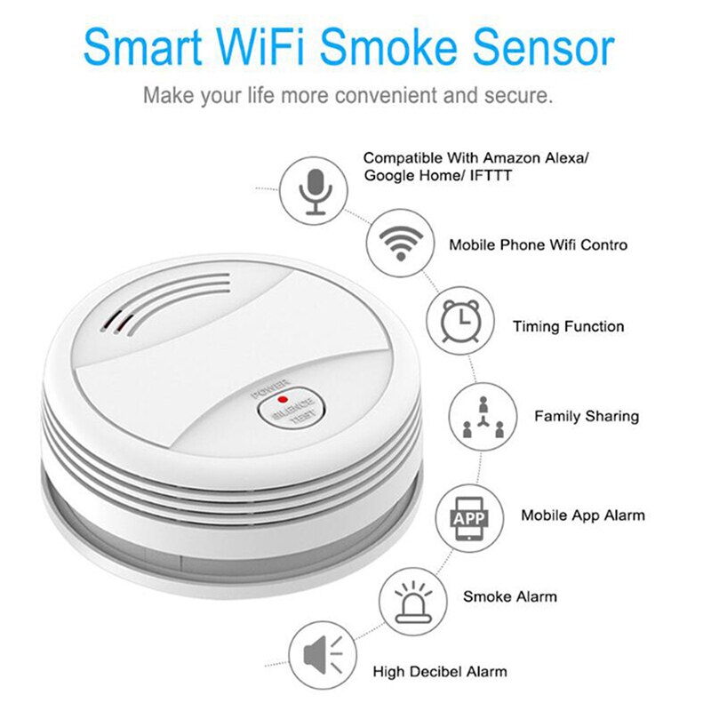 Tuya WIFI Smoke Detector Smart Smoke Alarm Home Security Alarm System Fire Alarm Smart Life Work With Google Home