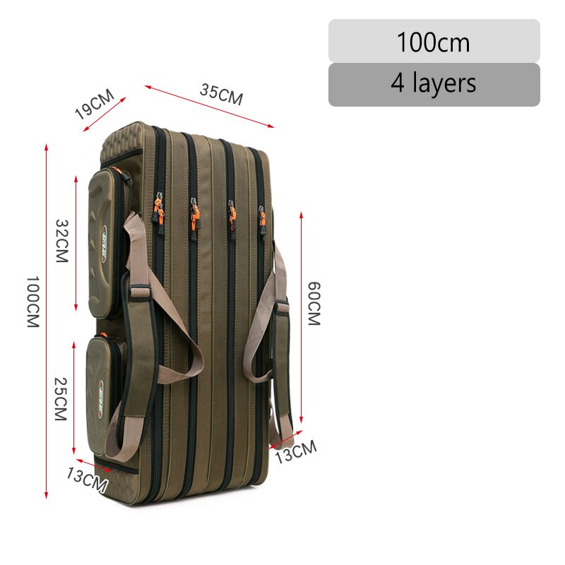 80Cm/90Cm/100Cm/120Cm Hengel Zakken Waterdicht 3/4 Layer Vissen Reel Opslag case Gear Kunstaas Tas Grote Capaciteit Rugzak: 4 Layer 100cm
