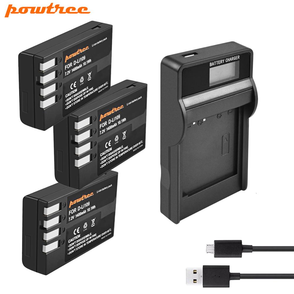 Powtree para Pentax 7,2 V 1400mAh D-Li109 DLi109 DLi 109 batería + LCD cargador para K30 K50 K-30 K-50 K500 K-500 K-S1 KS1 K-S2 KS2: 3X Battery Charger