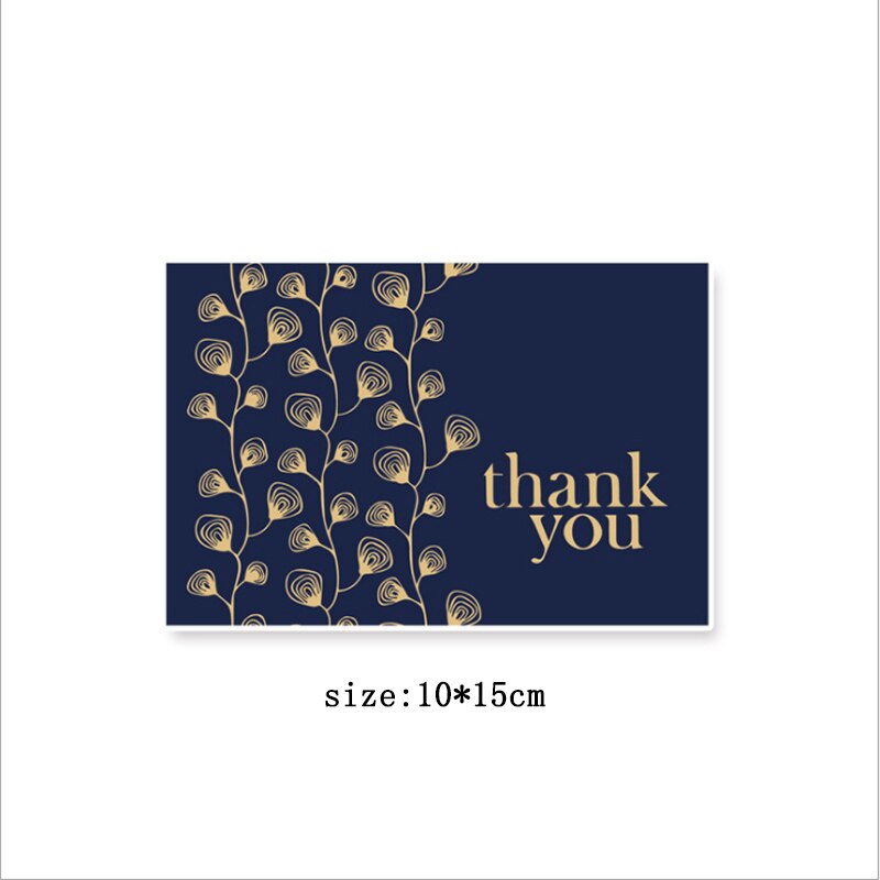 1pack Bronzing dark blue Thank You business card thank you half-fold card white envelope 15*10CM flower shop message: A