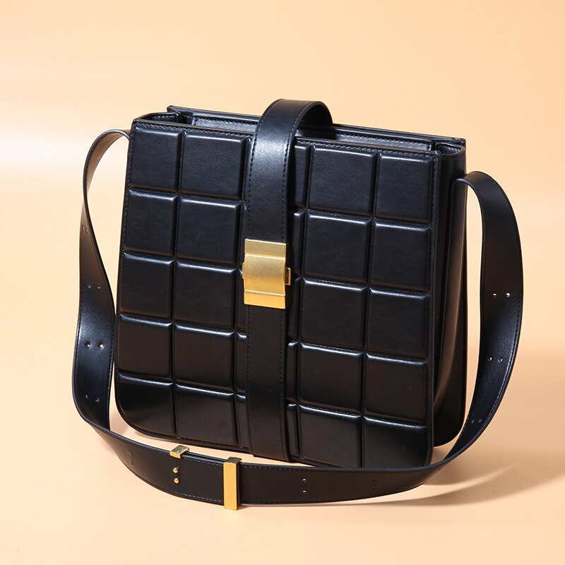 Zak Koreaanse Stijl Modieuze Zachte Schapenvacht Vierkante Rhombic Tas Grote Capaciteit Enkele Schoudertas: Black Large Size