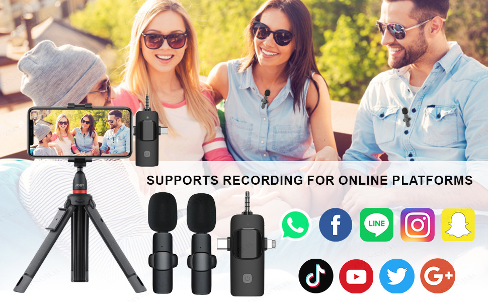 4 In 1 Wireless Lavalier Microphone for iPhone Android 3.5mm for radio Live Recording Noise Reduction Mini Microph