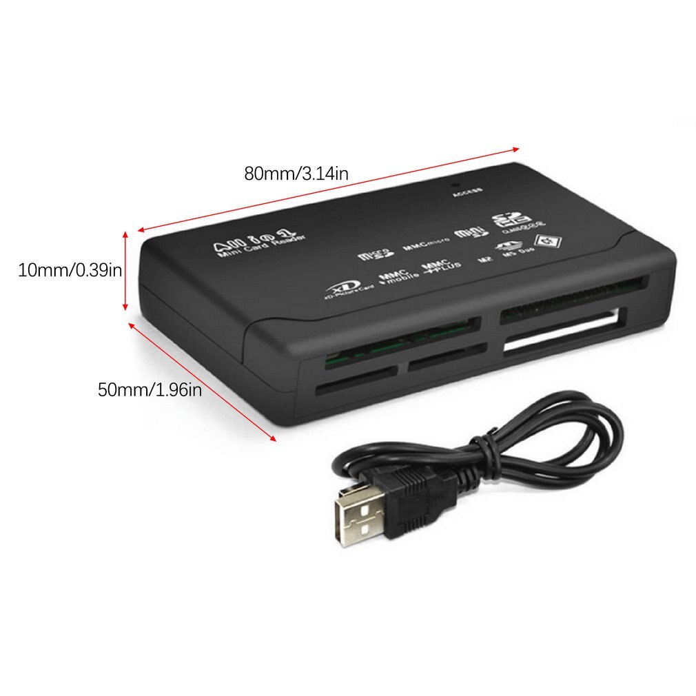 Lecteur de carte mémoire Mini 26-en-1 USB 2.0 haute vitesse pour CF xD SD MS SDHC avec lecteur de carte lumière LED