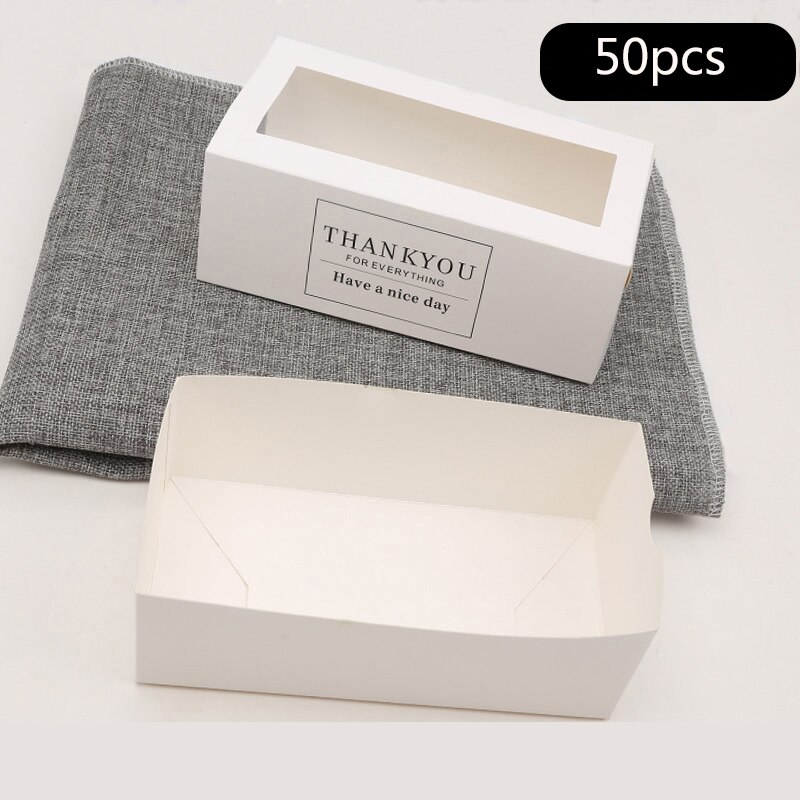 50 stuks kraftpapier taartdozen met venster "bedankt" voor bakkerij, gebak, dessert, koekjesdozen, verpakking voor feestbenodigdheden: Witte doos