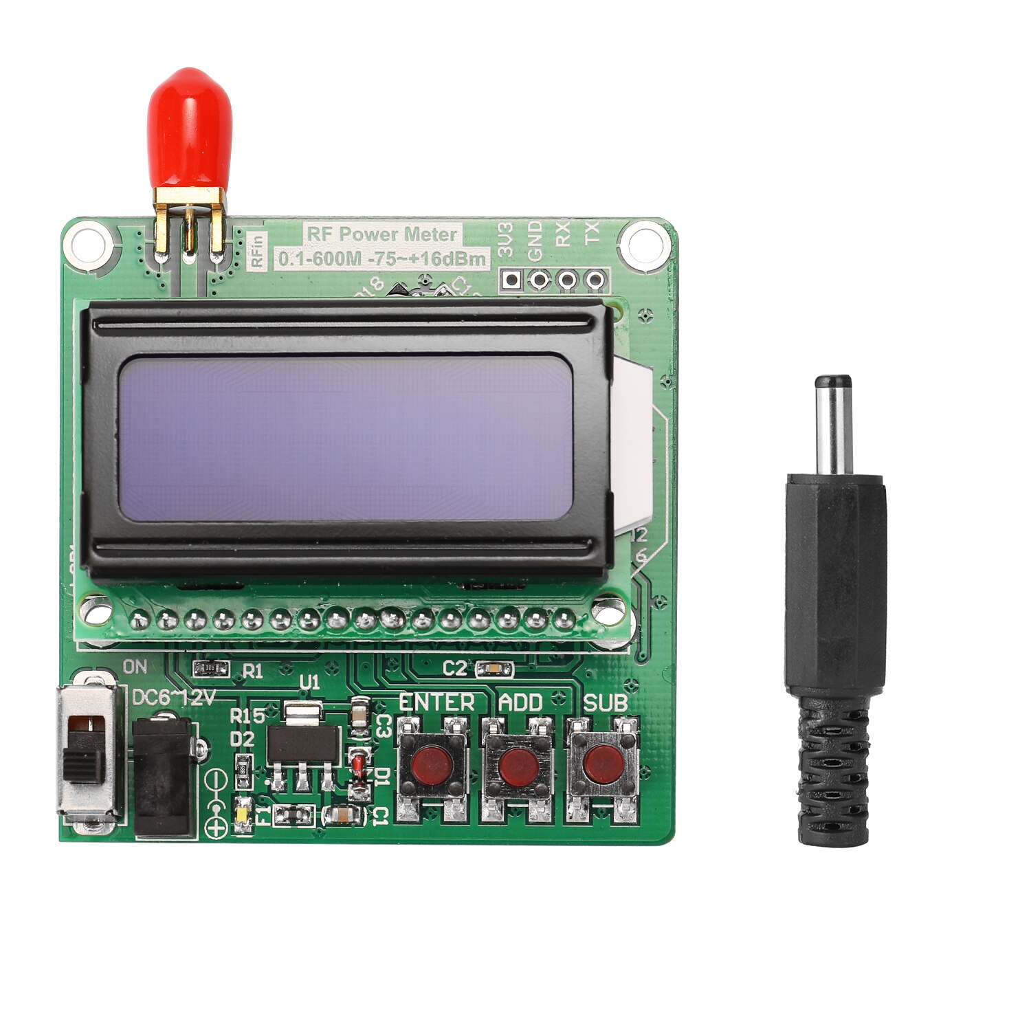 Módulo medidor de potencia RF con pantalla Digital de retroiluminación LCD-75 ~ + 16dBm 0,1-600MHz medidor de potencia RF con valor de atenuación por radiofrecuencia