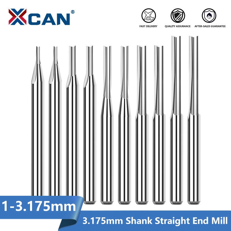 Xcan Straight Slot Frees 3.175Mm Schacht 1.0-3.175Mm 2 Fluit Cnc Router Bit Carbide End Mill cnc Machine Frees