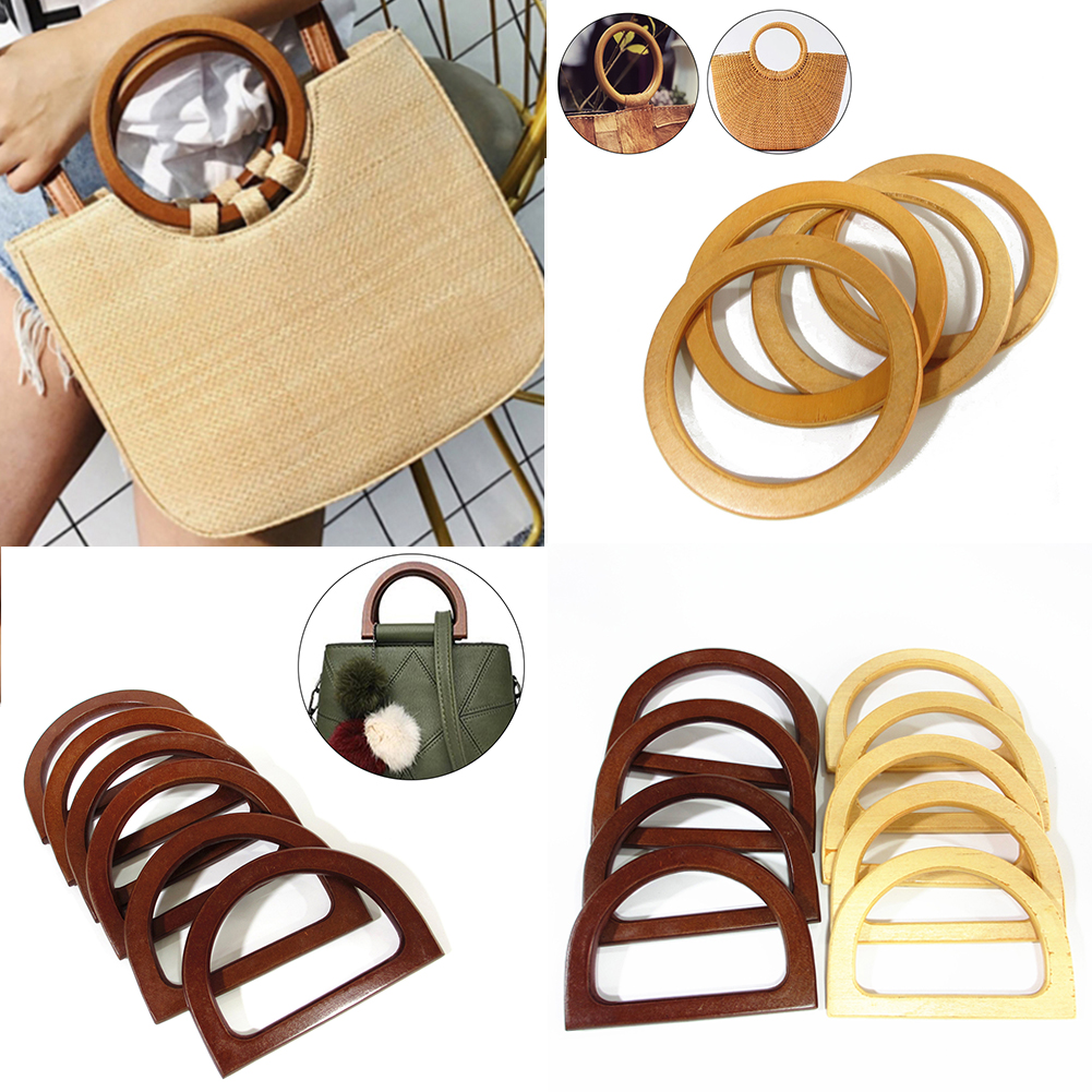 Round Wooden Handle for Handmade Handbag DIY Tote Purse Frame Making Bag Hanger D & Round shaped