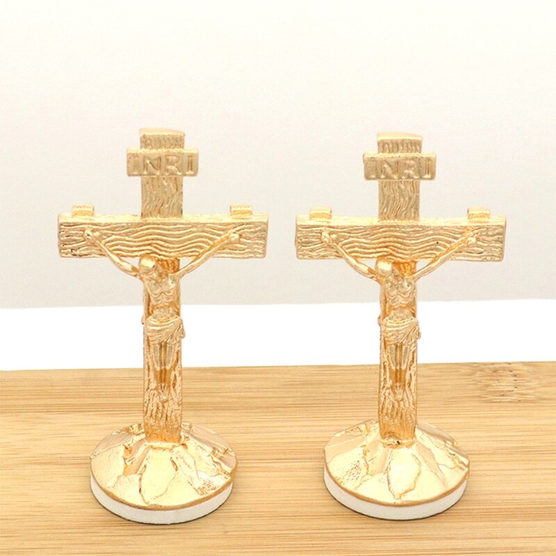 QX2E Kruisbeeld Muur Kruis Voor Opknoping Of Staand, Katholieke Houtnerf Jesus Cross Muur Tafel Decoratie Auto Ornamenten