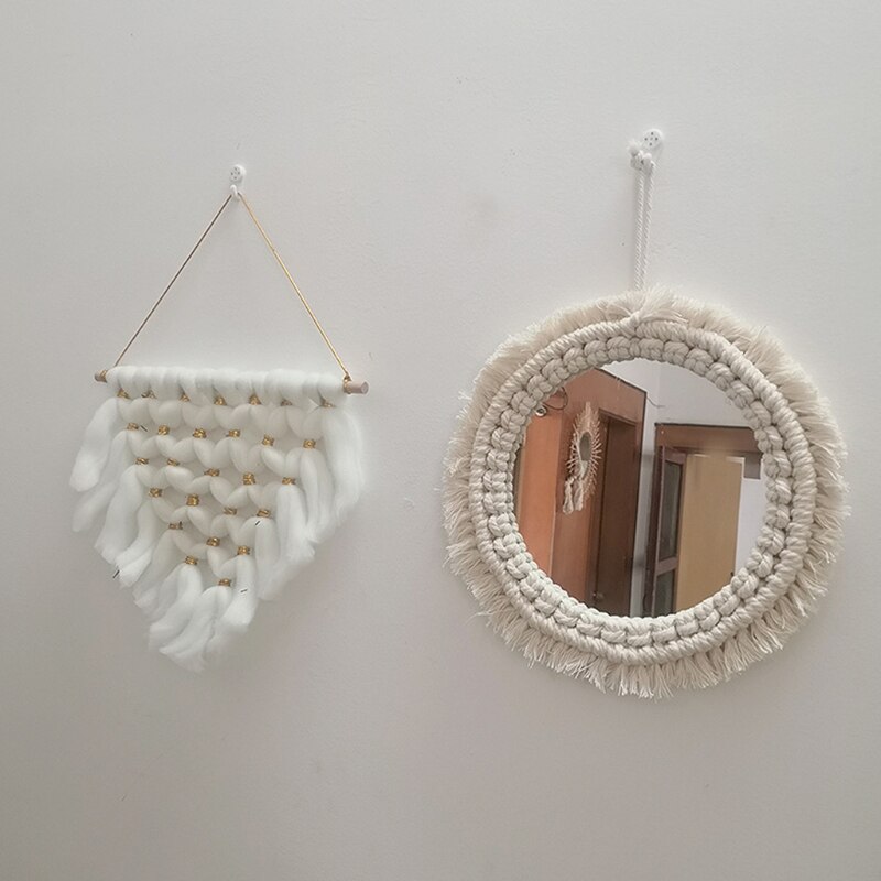 Round Cotton Rope Braided Tassel Mirror Wall Frame Decorative Hanging Makeup Mirror Ideal for Home Hanging Decoration Woven Make