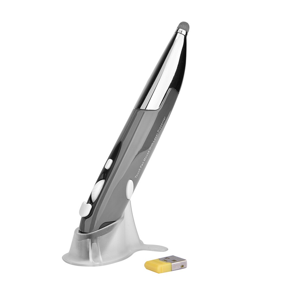 PR-06 3 in 1 Stylus Pen RF 2.4GHz Wireless Mouse Pen Presenter PPT Clicker Vertical Pen Shape Computer Stylus Battery Mouse: Grey