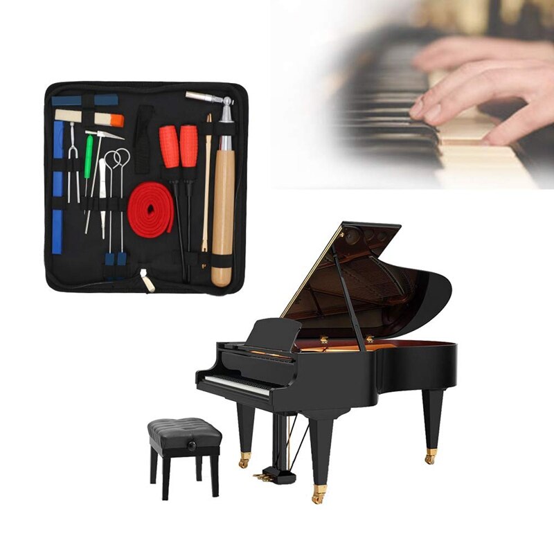 Piano Tuning Kit 16Pcs Piano Tuners Tools Set Wrench Hammer Mute Fork Screwdriver Belt Tweezers Clip